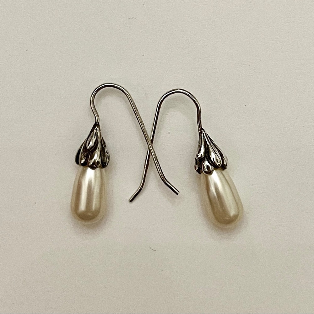 Mignon Faget Drop of Grace Retired Silver Cream Pearl Earrings